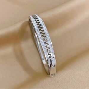 18K White Gold With Diamond Accent Zipper Inspired Bangle Bracelet